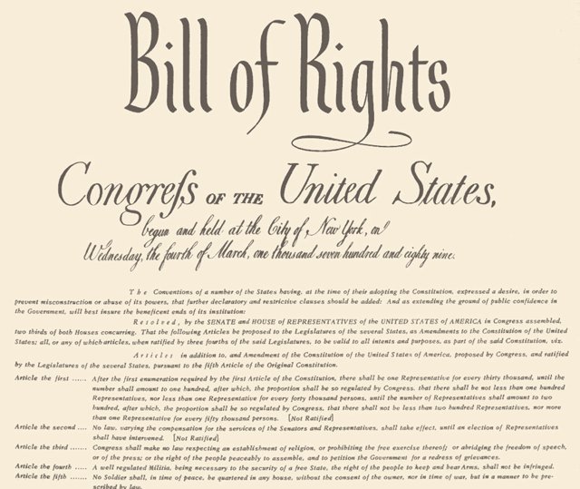 The Bill of Rights of the US Constitution protects basic freedoms of United States citizens.